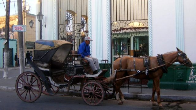 Cuba. Calesa de un caballo con cochero en Camaguey, Cuba